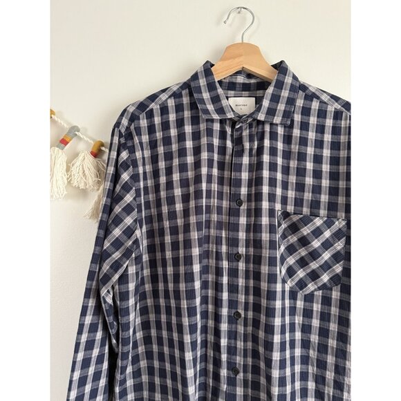 Billy Reid Navy Plaid Johns Button Down Long Sleeve Top Preppy Classic Mens L - Picture 5 of 11